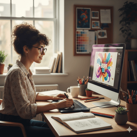 Photo de Zoe travaillant sur son ordinateur